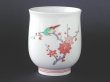 Photo2: Tea cup with design of plums and bird by a kiln of the 14th Kakiemon Sakaida  (2)
