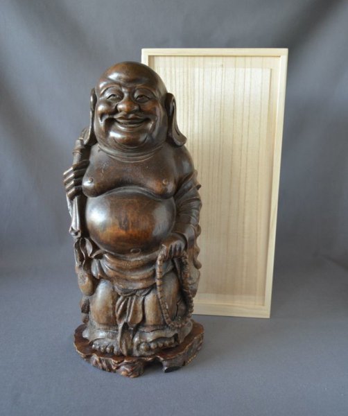Photo1: Statue of Hotei (Maitreya) which used the bamboo (1)