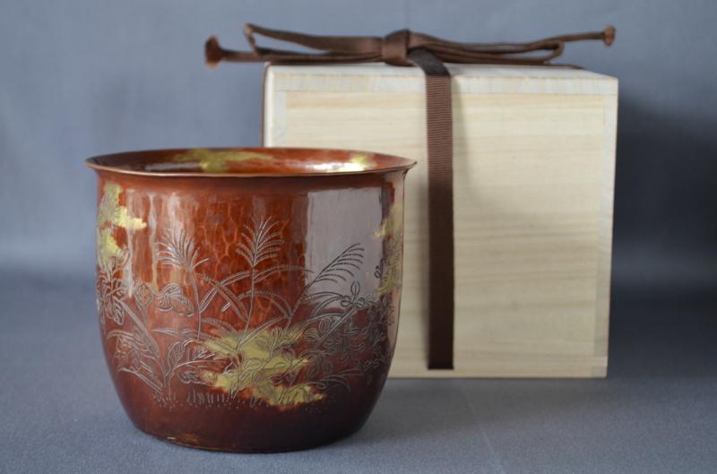 Kensui with design of autumn grasses, Douchu style copper
