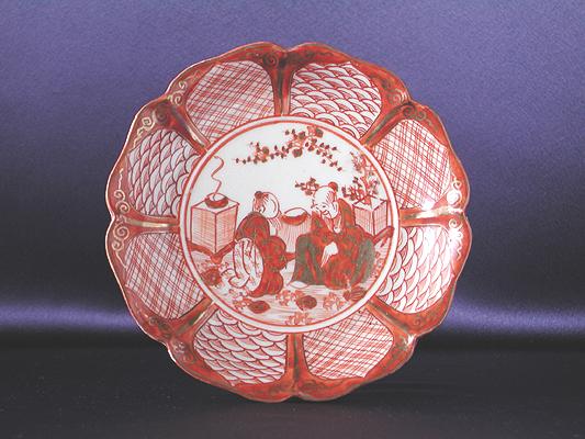 Small plate with design of the two wise men, Kutani porcelain