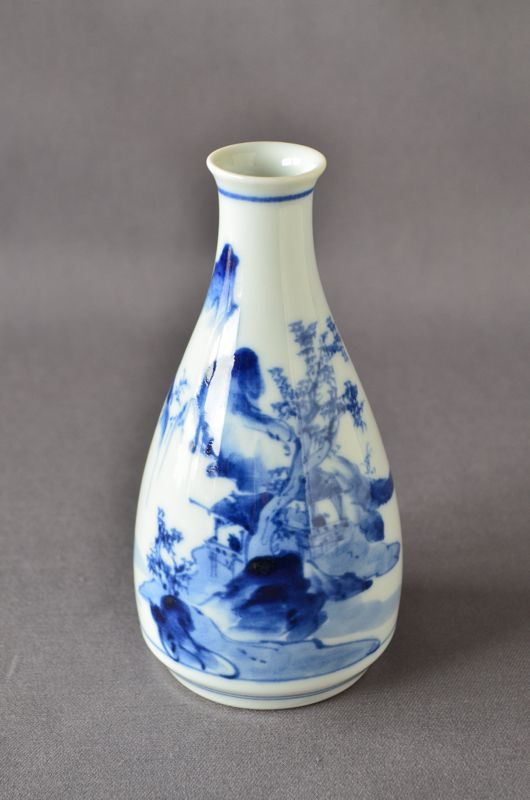 Sake bottle with design of landscape, Kutani porcelain
